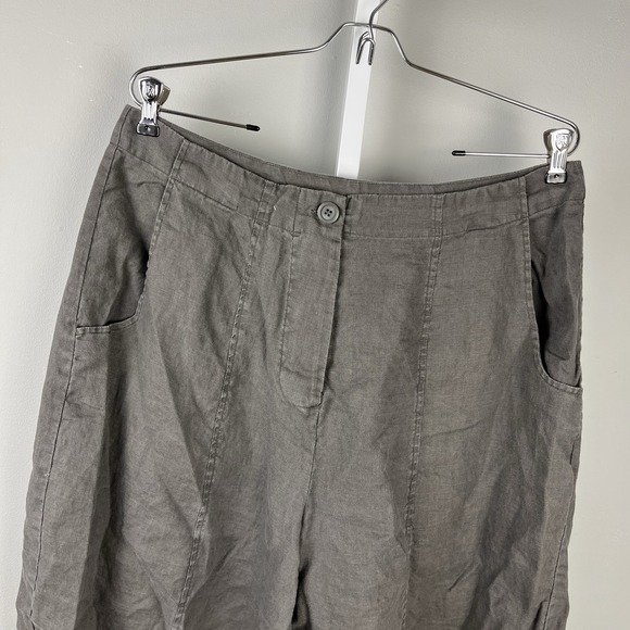 Pants - European Cropped Barrel Leg Linen Pants Womens XL Gray Lagenlook Boho Coastal